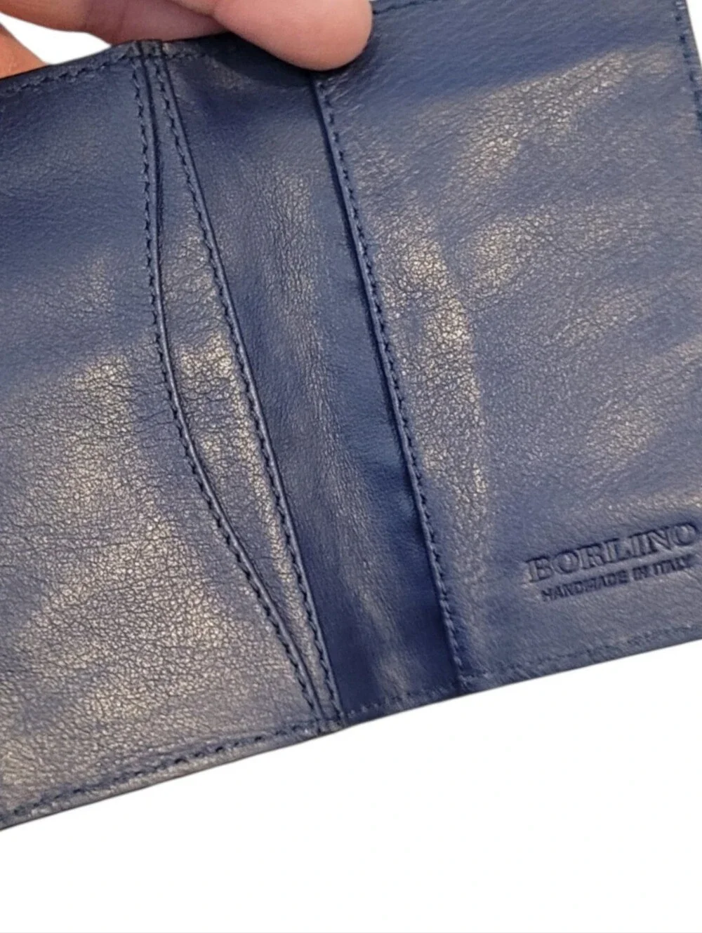 Borlino Italy Navy Blue Ostrich Leather Card Holder
